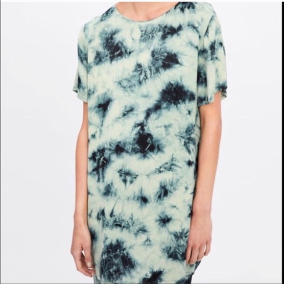 Zara Black & Green tie Dye Long Batik T-Shirt | Size L - Picture 2 of 5
